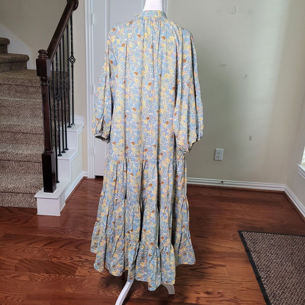 MABLE Cottagecore Tiered Maxi Shirt Dress Groovy Floral Print Spring Vacation - Picture 4 of 16